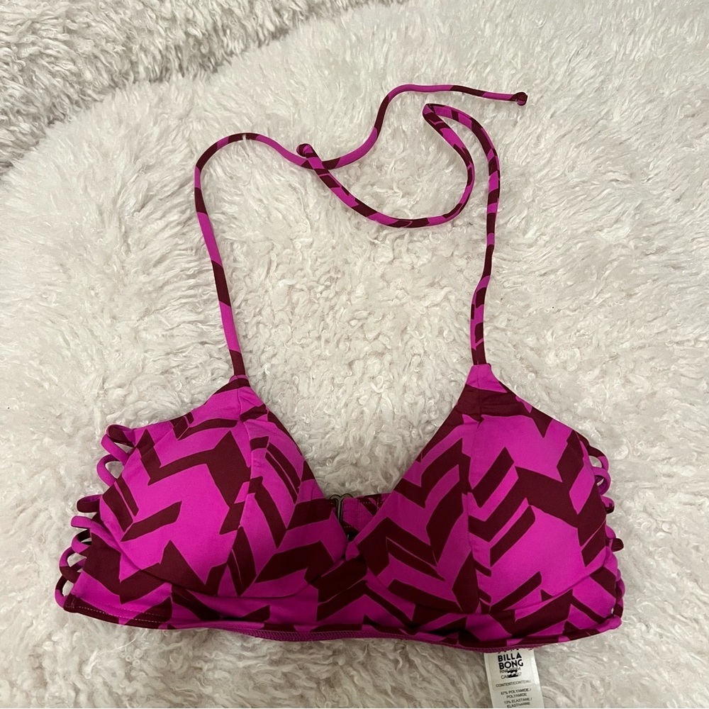 Billabong Pink Patterned Triangle Cutout Bikini Swim Top Size Small EUC